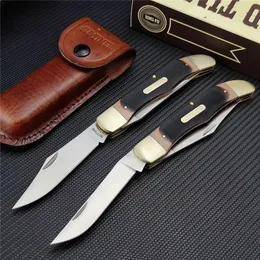 Schrader 25OT Double Blade Folding Knife Brass acrylic handle Top layer cowhide sheath material outdoor player equipment Camping Survival Tactical Knives