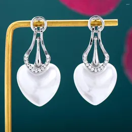 Dangle Earrings Blanchette Romantic Luxury Elegant Heart CZ Pearl For Noble Women Wedding Cubic Zirconia Bridal Party Jewelry