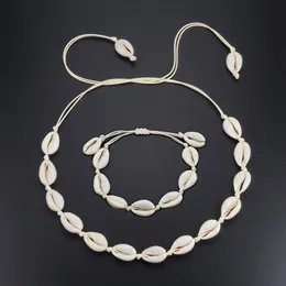 Hot europeisk stil naturlig vit snäckskal armband halsband handvävd kvinnor smycken kreativa conch skal tillbehör grossist
