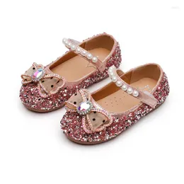 Flat Shoes Girls Princess 2023 Spring and Autumn Bow Rhinestone Pearl Leather Children's Single