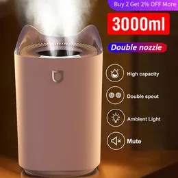 Elettrodomestici Umidificatore Doppio ugello Umidificatori 3L Diffusore Diffusore di aromi USB con diffusore di aromaterapia ad ultrasuoni a luce LED Coloful