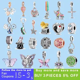 925 Серебряные чары стерлингов для ювелирных украшений Pandora Dangle Clover Ladybug Dreamcatcher свисание