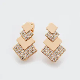 أقراط متدلية فريدة من نوعها مع الشمع الدقيق الأبيض الزركون الطبيعي Zircon Double Square Row 585 Rose Gold Women High