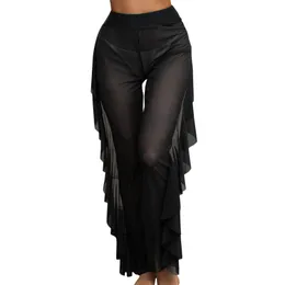 Cover-up Dames Mesh Ruche Trim Cover Up Broek Strand Cover Up Strand Wrap Bikini Glanzende Wraps Cover Ups Voor Badmode Ruche Broek 2022