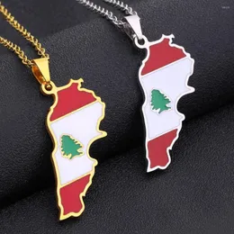 Pendant Necklaces Lebanon Country Map Flag Necklace Stainless Steel Arab Men Women Gold/Steel Color Ethnic Maps Jewelry Gift