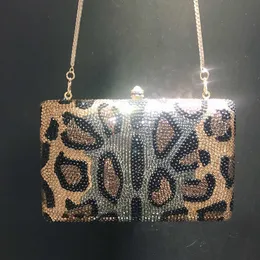 New Leopard Embossed Diamond Dinner Bag Chain Full Diamond Makeup Bag Horizontal Square Banquet Handheld Women's Bag 230513