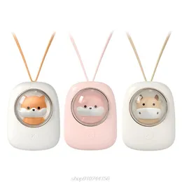 Humidifiers New Cute Hanging Neck Fan Rechargeable Mini USB Charging Portable Desktop Cartoon Rope Space Capsule Small Fan M19 21 Dropship