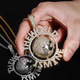 الأرض The World Is Mine Hip Hop Prendant Necklace Full Iced Out Cubic Zirconia Mens 14K Gold Gold Fashion Top Punk Rock Jewelry Bijoux accessories for Men Guys