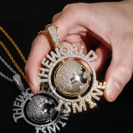 Earth THE WORLD IS MINE Collana con ciondolo Hip Hop Full Iced Out Cubic Zirconia Mens 14k Real Gold Fashion Alta qualità Punk Rock Gioielli Bijoux Accessori per uomini Ragazzi