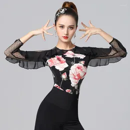 Stage Wear Social Latin Dance Costume Women Printing Colour Modern Practice Clothes Long Sleeve Fashion Practise Dancewear