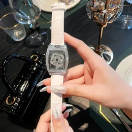 Wristwatches Women's Watches Ladies Hollow Watch Fashion White Leather Rotated Dial Quartz Diamond Clock Reloj De Mujer
