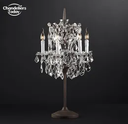 19th C. Rococo Clear Smoke Crystal Table Lamps Modern Retro LED Rustic Candle Desk Lights for Living Room Bedroom Study Indoor Lighting