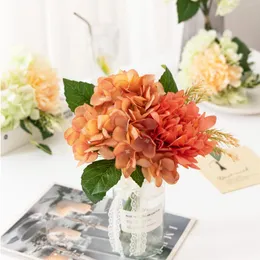 Flores decorativas FAUX DAHLIA HIDRANGEA Bouquet Flor de seda Flor Bridal Wedding Party Home Decoration Acessórios falsos