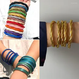 Bangle Lifefontier Handmade Solid Color Braided Buddhist Rush Bracelets For Women Fashion Jelly Silicone Bracelet Charm Jewelry