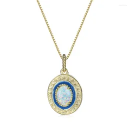 Hänge halsband vit eld opal brud nacke klassisk oval stenhalsband vintage guld färgkedja för kvinnor bröllop smycken