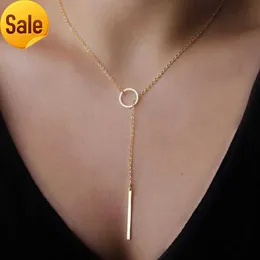 INS beliebtesten Designer Trendy 14k vergoldet S925 Silber Schmuck Kreis Lariat Bar Anhänger Halskette Frauen