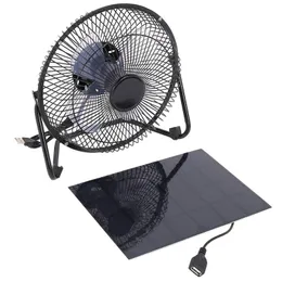 Fan Black Solar Pannello alimentato +USB 5W Metal Van 8 Poinch Cooling Ventilazione Auto di raffreddamento Fan per la pesca da viaggio all'aperto Home Office