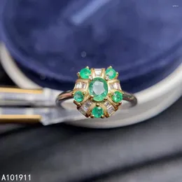 Klusterringar kjjeaxcmy fina smycken naturlig smaragd 925 sterling silver kvinnor ringstöd