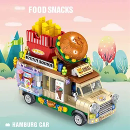 QUNLONG Friends For Girl Food Truck Ice Shop Hamburger Store City Street View Building Blocks Bricks Mini Friends Car Toys X0503235R
