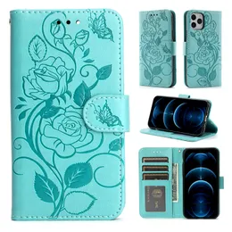 Butterfly Wallet Leather Phone Cases for iPhone 13 12 11 Pro Max XR XS X 7 8 Samsung Galaxy S21 S20 Plus Lace Flower Pattern PU Leather Shockproof Protective Case