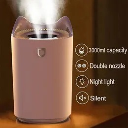 Elettrodomestici 2021 Nuovo 3L di grande capacità Umidificatore Diffusore Doppio Ugello Con Coloful LED USB Umidificatori Da Tavolo Diffusore di Aromaterapia