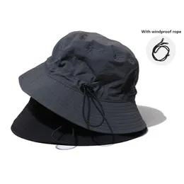 Quick-dry Drawstring Fisherman Bucket Hat For Women Men Fishing Flat Cap Bob Panama Summer Designer Windproof Rope Sun Hats Hip Ho325W
