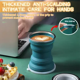 Portable Silicone Folding Cup With Lid Travel Wash Mouth Cup Heat Resistant Water Coffe Cups