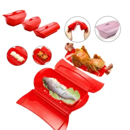 Food Silicone Steamer Microwave Steamer Box with Lid Steamed Fish Dumplings Popcorn Rectangle Steamer