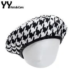 YY Autumn Berets Cap Hats الشتاء للنساء French Houndstooth Beret Cap Plaid الأنيقة البريطانية على الطراز البريطاني الرسام Bonne 1811248W