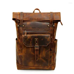 Backpack Retro Crazy Horse Leather Men's Large-capacity 16-inch Computer Bag Head Layer Travel Luxury