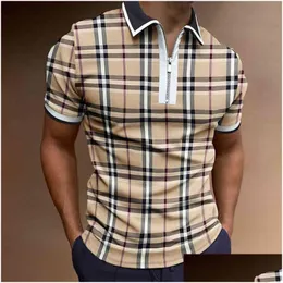 Men'S Polos 2022 New Men Shirts Summer High Quality Casual Brand Short Sleeve Solid Mens Turndown Collar Zippers Tees Tops Drop Deli Dh3Kw