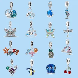 Ciondoli in argento sterling 925 per perline di gioielli Pandora Dangle New Butterfly Dragonfly Turtle Cherry Bead