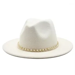 Breda brim hattar mode 18 färger män kvinnor ull filt hatt formell parti jazz trilby fedora tassel gul vit rosa panama cap1254z