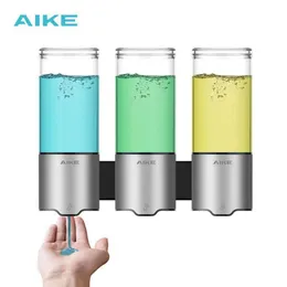Acessórios Aike Triple Automatic Liquid Soap Dispenser Mount Mount Bathroom Dispensador de xampu duplo Distribuidor de sabão de sensor inteligente