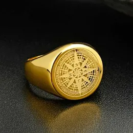 Valez Jewelry masculino anel de design simples anel de bússola de ouro aço inoxidável Banda preta Band Rings For Mull Men Men Navigator Rings272e