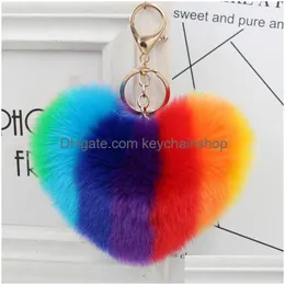 Portachiavi Moda Peluche Portachiavi 10 Cm Creativo A Forma Di Cuore Anello Con Palla Di Pelo Ciondolo Borsa Gioielli Consegna Goccia Dhwpz