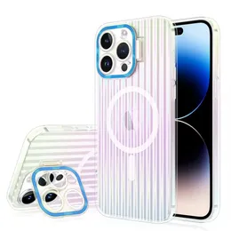 Starke magnetische Magsafe-Handyhüllen zum kabellosen Laden für iPhone 14 Plus 14Plus Protect Lens Clear Cover mit Ständer Integrierter Ständer Hartschale Blau