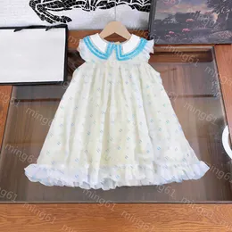 23ss abito estivo abiti per bambini abiti firmati ragazze Abito colletto per bambole abito in chiffon ricamato grandi gonne per ragazze Abbigliamento per bambini di alta qualità