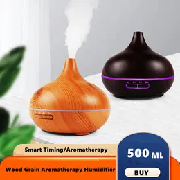 Elettrodomestici 500ml Umidificatore Aromaterapia Diffusore di oli essenziali Ultrasuoni Mist Maker Humificador Telecomando Grano Lampada notturna a LED