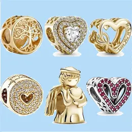 925 Серебряные чары стерлингов для ювелирных украшений Pandora Beadres Sparkling Hearts Openwork Family Roots Angel of Love