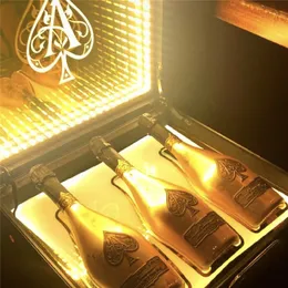 LED Ace of Spade Champagnerflasche Aktentasche Weinflaschenträger Box Glorifier Vitrine VIP-Koffer Presenter für Nachtclub-Party Wiederaufladbar 3 Flaschen