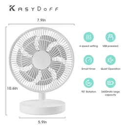 Fans Kasydoff Mini wiederaufladbarer ruhiger Kühllüfter 4 Geschwindigkeiten mit Timing -Funktion 90 Einstellbarer Winkel für Haushaltsbewegungen