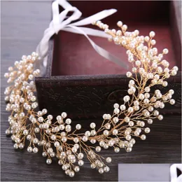 Biżuteria do włosów Forseven Goldsier Color Pearls Pałąk głowę nakrycia głowy Kamena Tiara Bride Coroa Noiva Akcesoria DHAD DHGARDEN DHOEI