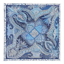 New Twill Silk Scarf Women Cashew Flowers Print Neckerchief Lady Echarpes Large Square Scarves Female Foulard Shawls Wraps 130x130215U