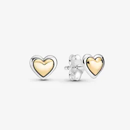 Domed Golden Heart Stud Earrings for Pandora Real Sterling Silver Wedding Jewelry designer Earring Set For Women Girlfriend Gift Love earring with Original Box