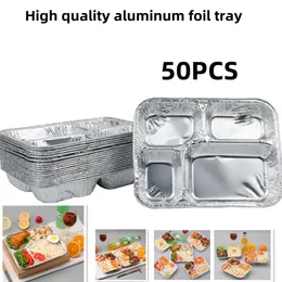 Küchenutensilien 50 Stück 800 ml jednorazowa folia aluminiowa taca LidsGrease Drip patelnie do recyklingu do pieczenia porcja Kitchen 4 komora fol