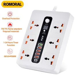 Адаптеры 3000 Вт Power Strip 6 выходы переменного тока 2M EU UK US Plugck Socket 6 USB -зарядка