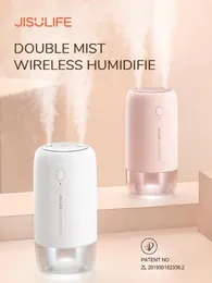 Umidificadores JISULIFE Umidificador sem fio para casa Umidificador de ar de carro Humidificador Mini Difusor de Aroma Portátil 500ML Fabricante de Névoa com Luz