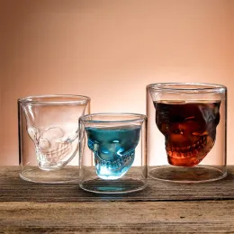 Dubbel vägg kaffekopp transparent muggglasögon te skalle kristall koppar juice vatten dricksvaror för whisky