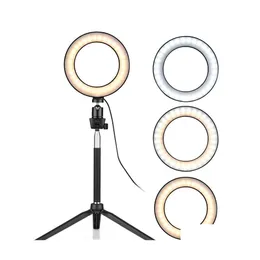 Ciągłe oświetlenie 6 -calowe mini LED Ring Light Pography Lampa Dimmable 3 tryby Pulpit Statyw Ballhead for Selfie Pography274o Drop D DHQ0V